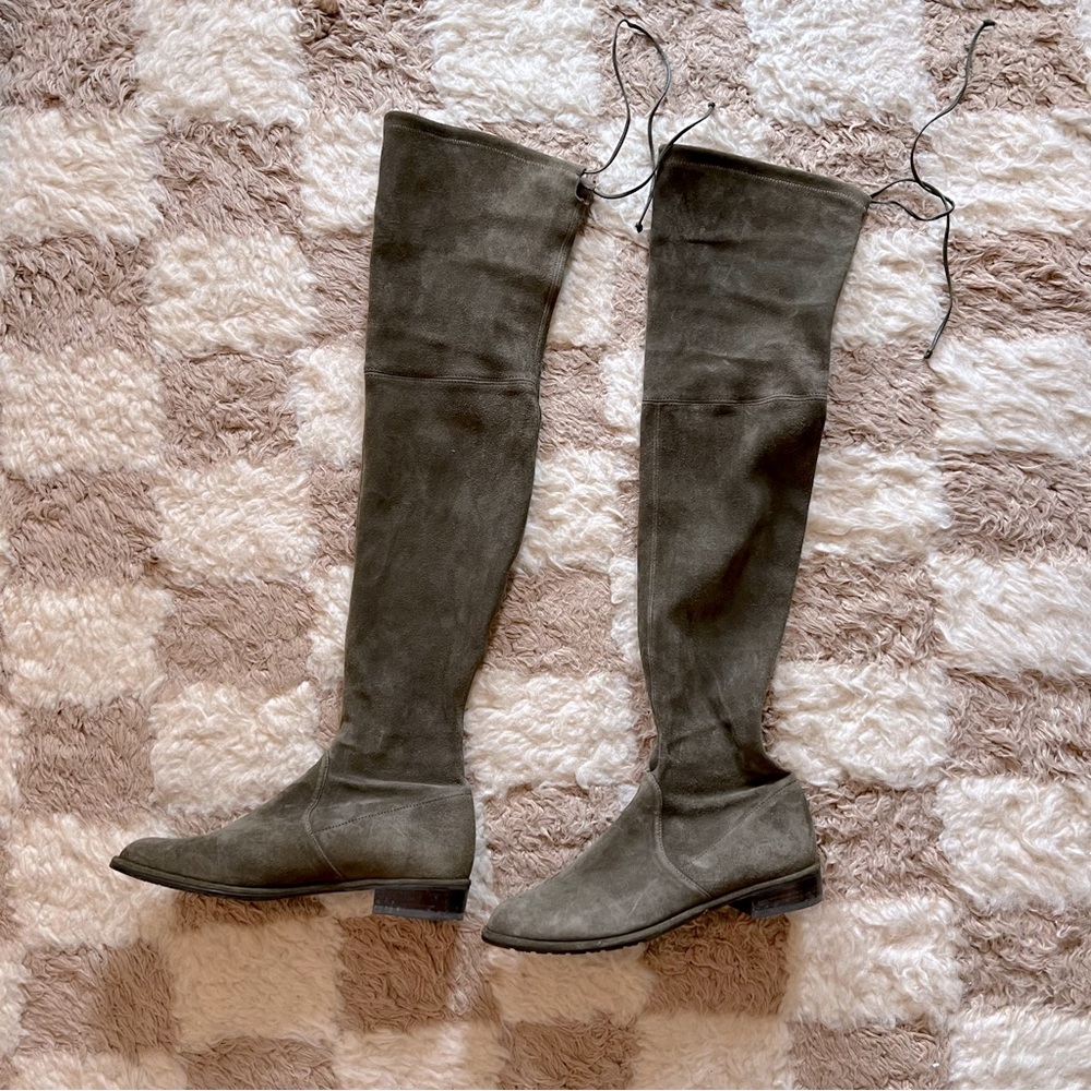 Stuart Weitzman Lowland Suede Over the Knee Boots in Grey/Green Sz 8 (fits 9)